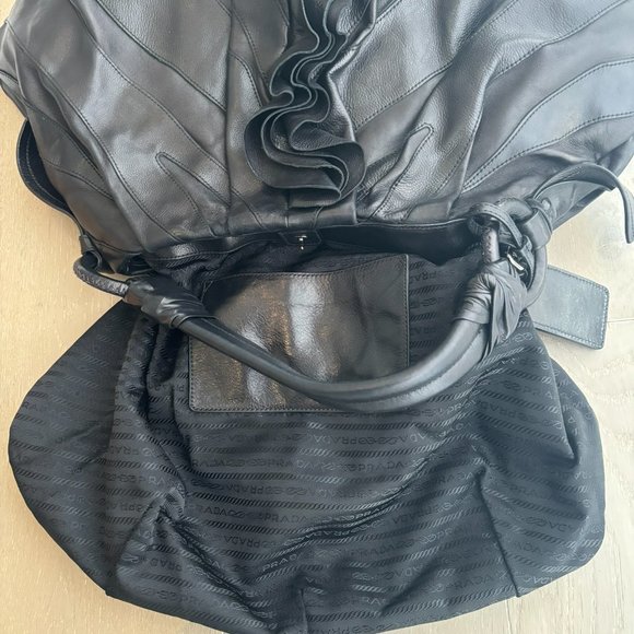Prada Black Leather Ruffles Large Hobo Bag BR3984 - Picture 7 of 10